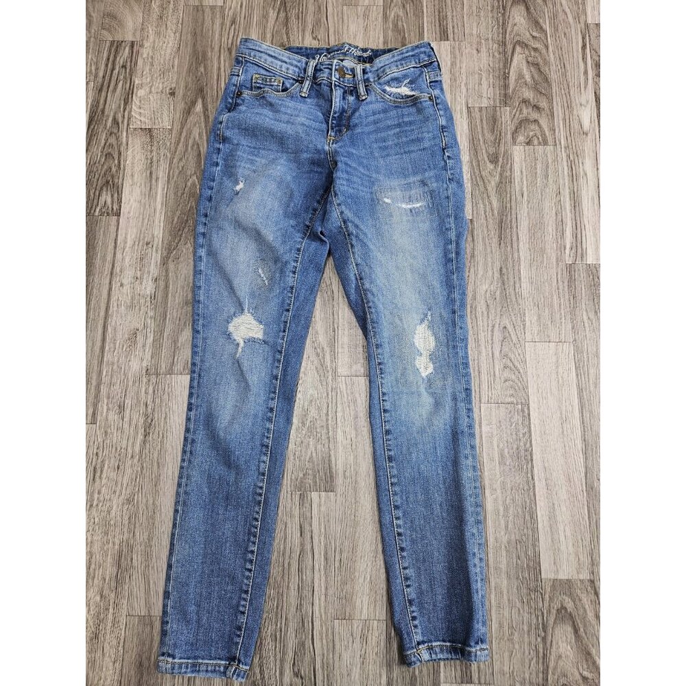 (3/$35) Universal Thread Jeans Womens 0/25R Blue High Rise Skinny Distressed